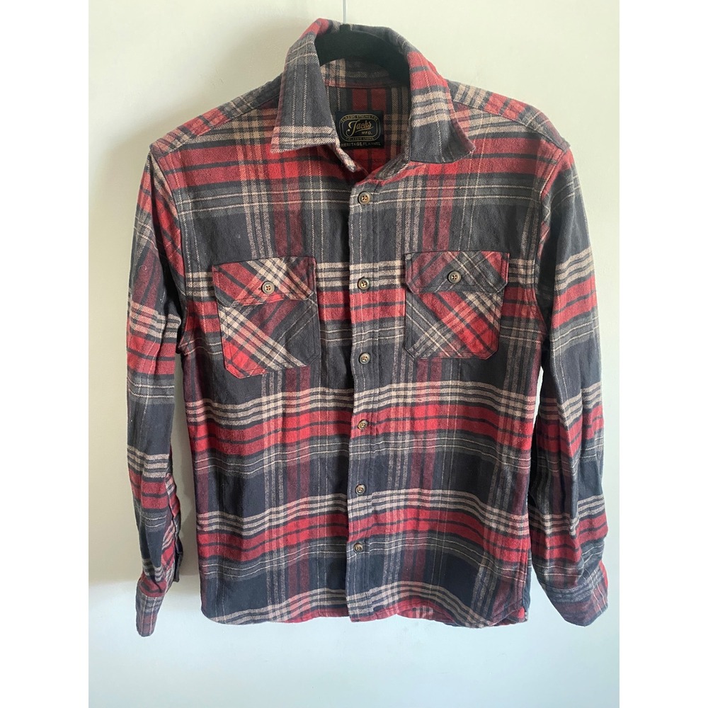 Jachs NY Heritage Flannel Shirt Mens Small Red Charcoal Plaid Button Up 1456650